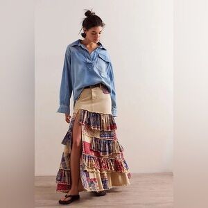 NWOT FREE PEOPLE Harvest Moon Maxi Skirt | Americana Combo MSRP $298 Size 31